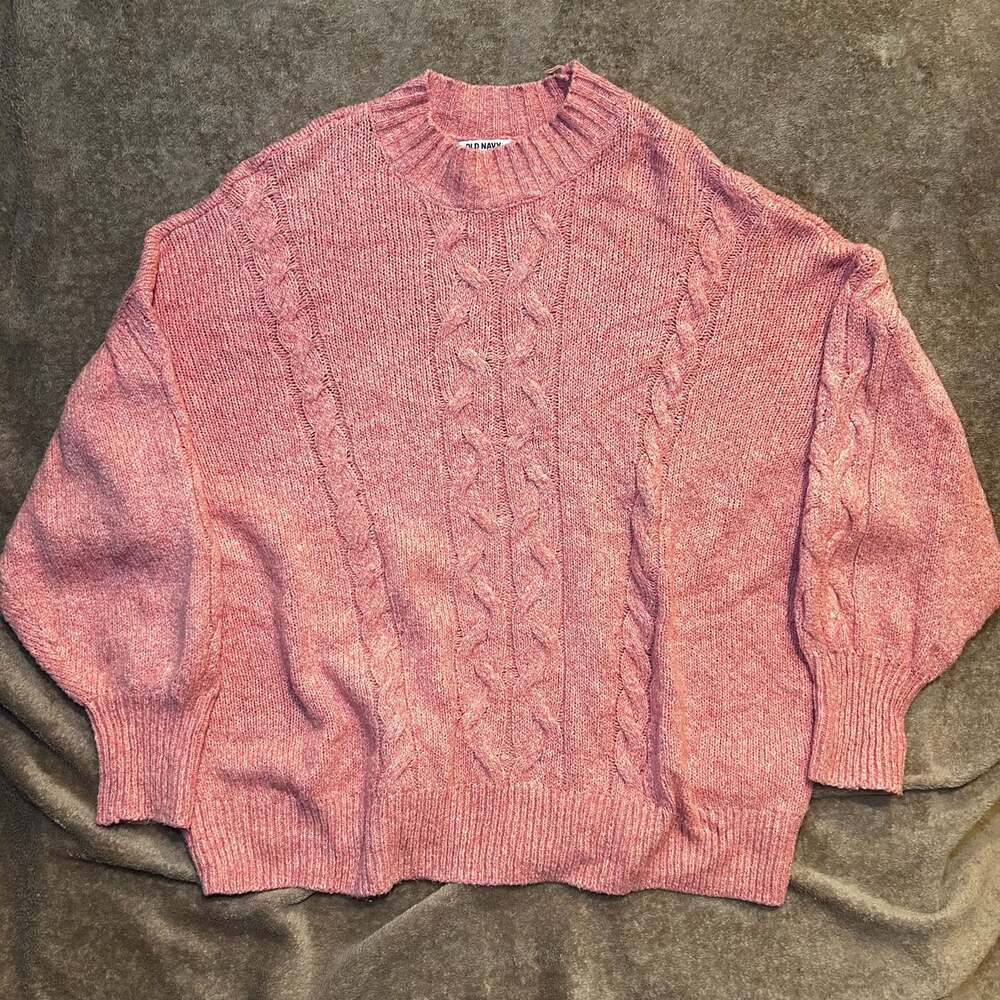 Old Navy Women's Mock-Neck Heathered Cable-Knit Pullover Sweater, Pink, Size 3X